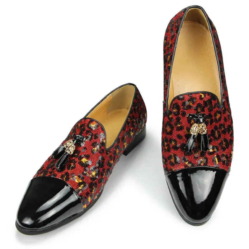 Men's Luxe Patent Leather Sequins Pattern Loafers