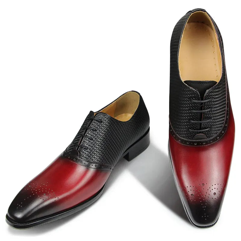 Men's Genuine Leather Double Color Oxford Shoes