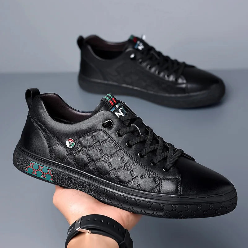 LUXE II Zapatillas de deporte con cordones de cuero genuino para hombre 