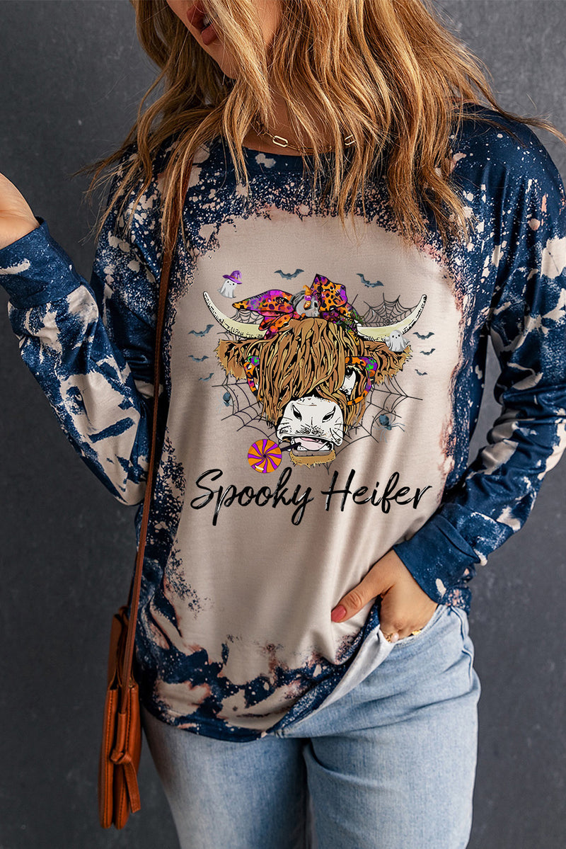 T-shirt graphique SPOOKY HEIFER imprimé à manches longues et col rond