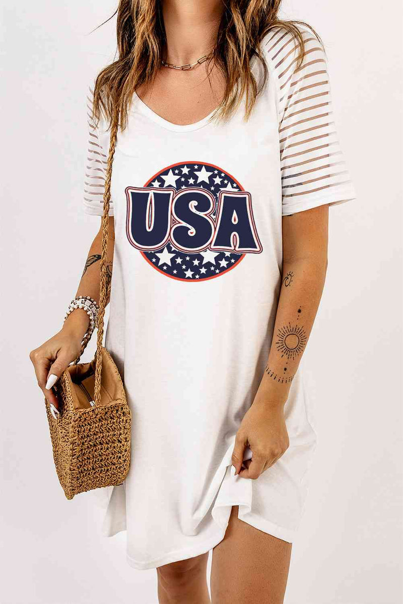 USA - Robe t-shirt à manches rayées transparentes