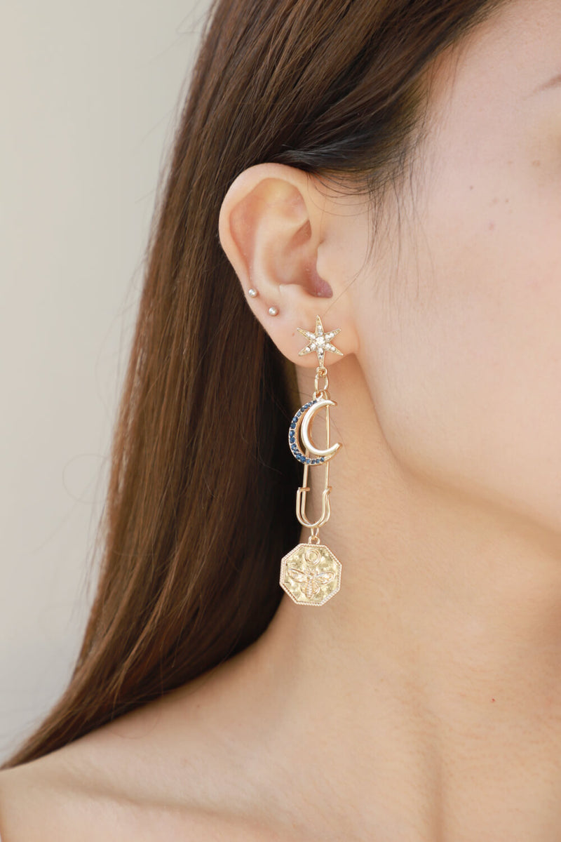 5 paires de boucles d'oreilles en gros avec strass incrustés de lune et d'étoile