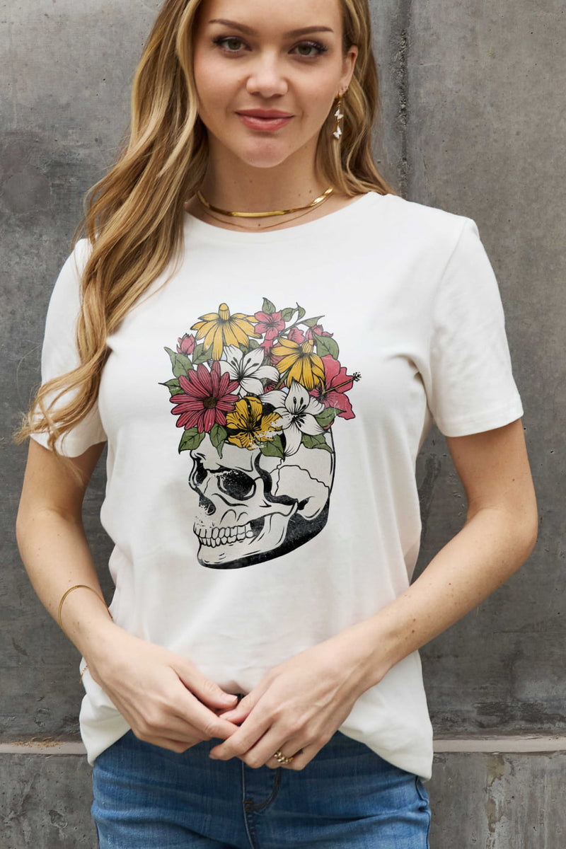 Camiseta de algodón con estampado de calavera de tamaño completo de Simply Love