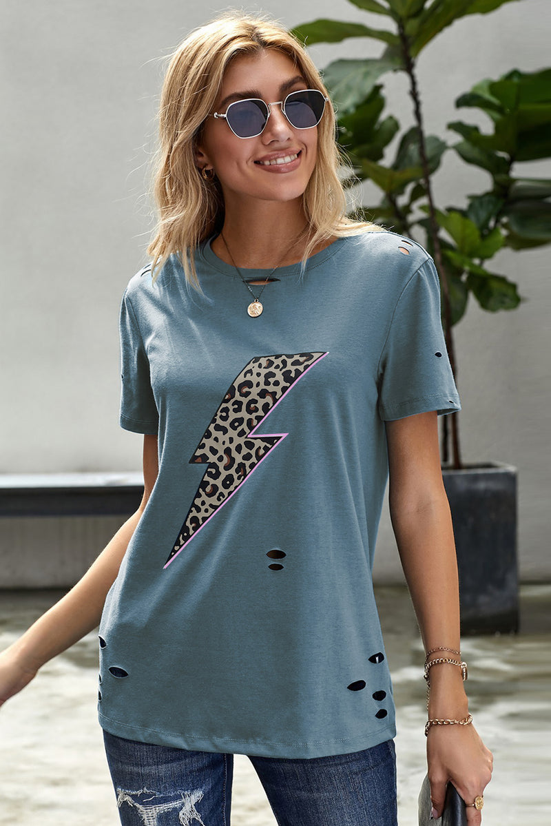 T-shirt effet vieilli à lèvres léopard