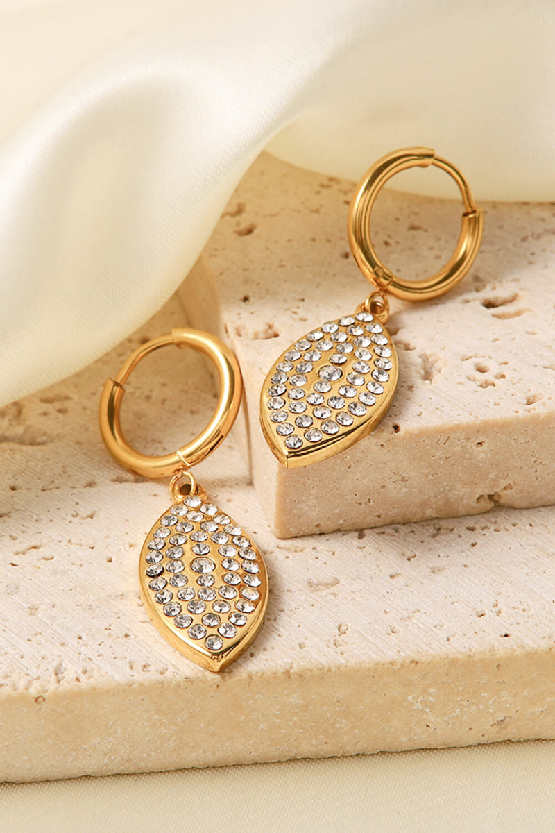 Boucles d'Oreilles Feuille Strass Incrustées