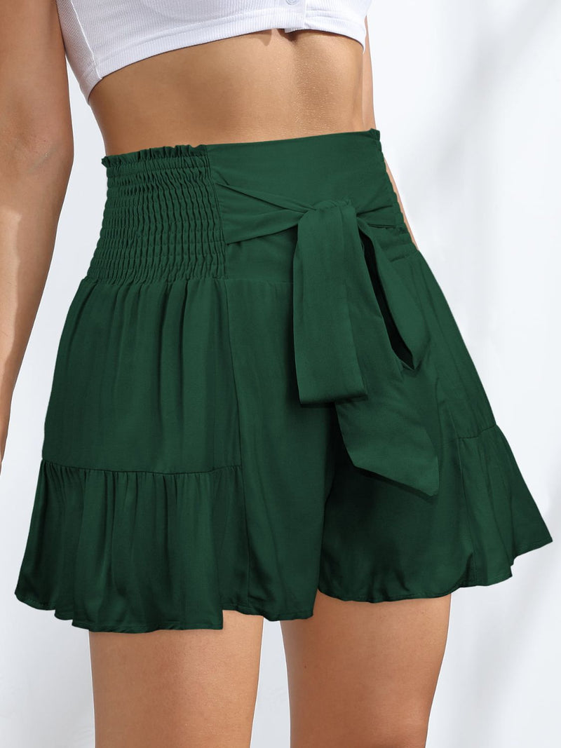 Short smocké noué à l'avant à taille haute