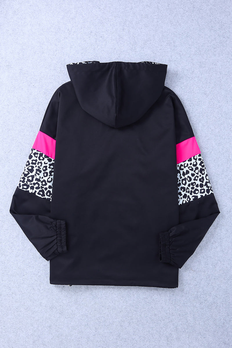 Veste à capuche zippée à blocs de couleur léopard