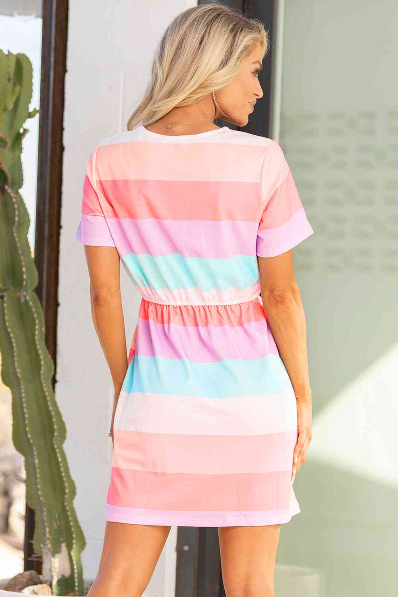 Color Block Drawstring T-Shirt Dress