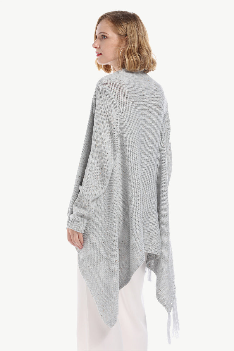 Cardigan à ourlet asymétrique avec pompon et lien à un bouton