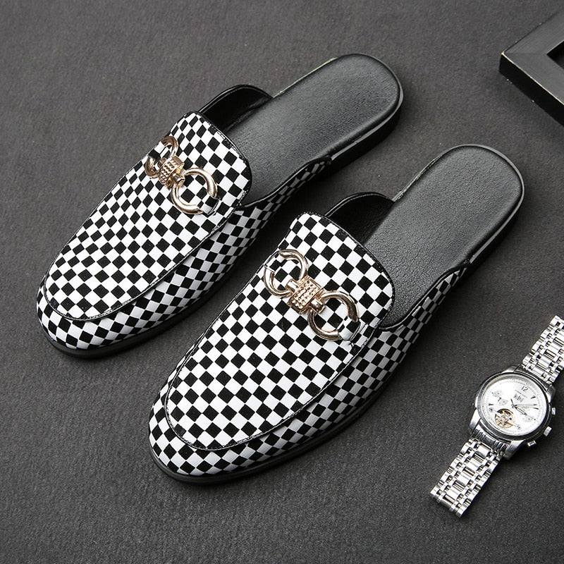 Men' s Plaid Design Backless Loafers