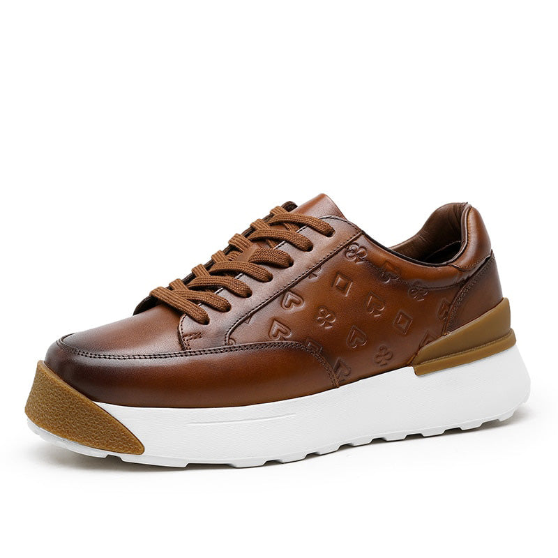 DESAI Men's Thick Sole Genuine Leather Lace Up Sneakers