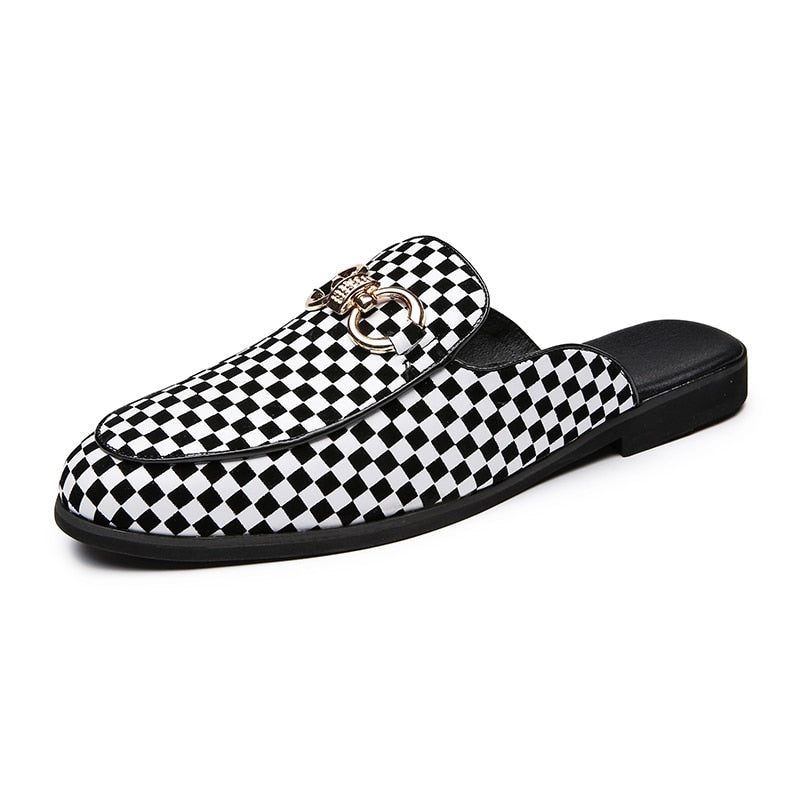 Men' s Plaid Design Backless Loafers