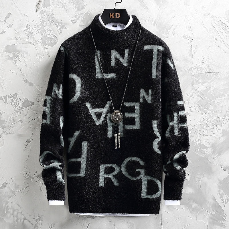 Men's Letter Print Cashmere Knitted Sweater