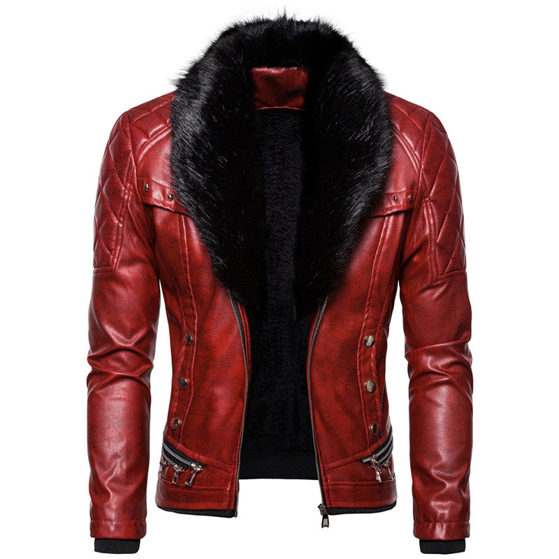 Men's Punk Style  PU Leather Fur Collar Jacket