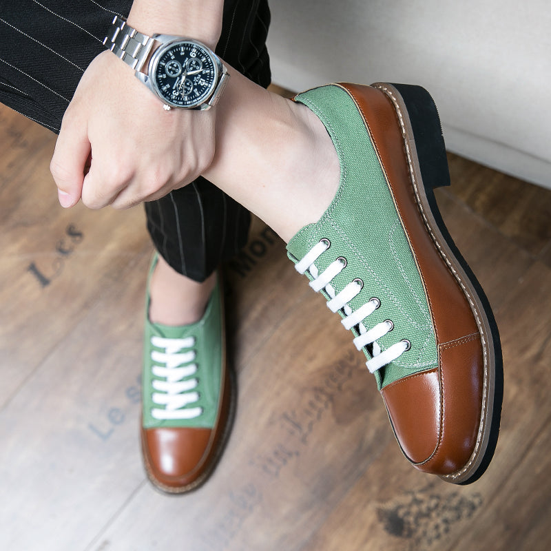 Men's Genuine Leather Lace Up Low Platform Oxfords