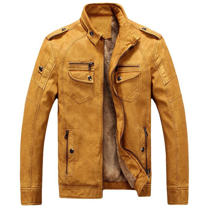 Men's Winter Thick Wool Interior PU Leather Jacket