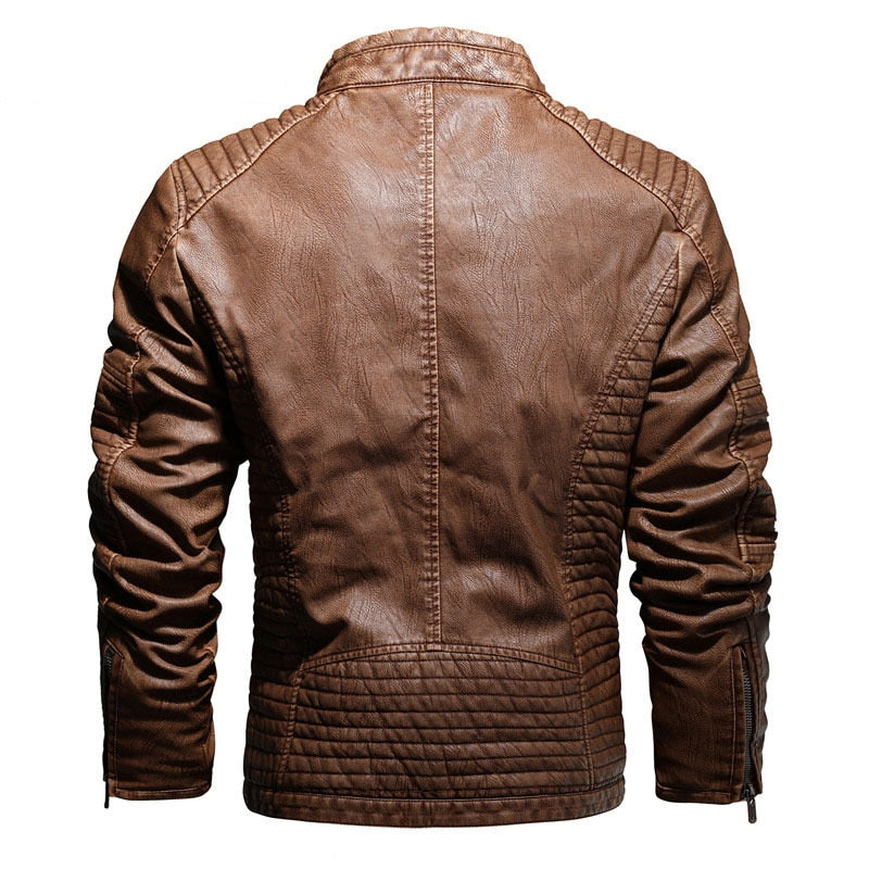 Veste en cuir PU pour moto d'hiver pour hommes 