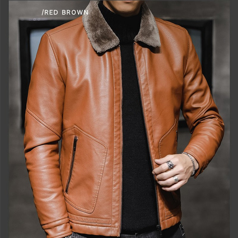 Men's Faux Leather Thick Fleece Winter Jacket