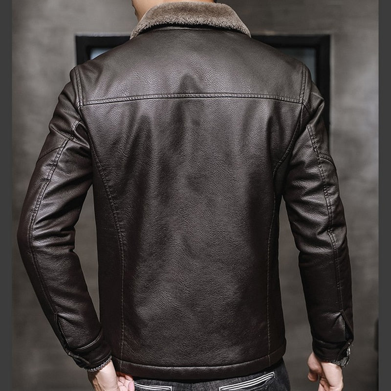 Men's Faux Leather Thick Fleece Winter Jacket