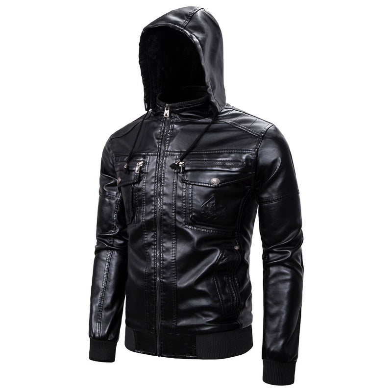 Veste en cuir PU de moto automne-hiver pour hommes 