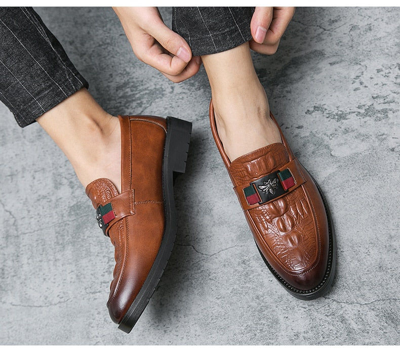 Mocassins de mariage en cuir de vachette véritable pour hommes 