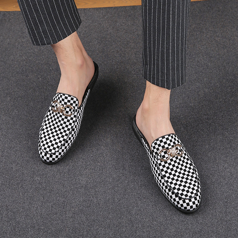 Men' s Plaid Design Backless Loafers