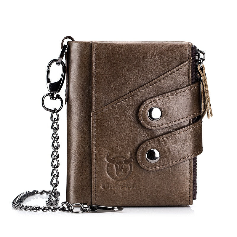 Cartera BULLCAPTAIN de piel auténtica con cremallera y cadena