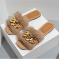 Women's Chain Detail Plush Furry Slippers