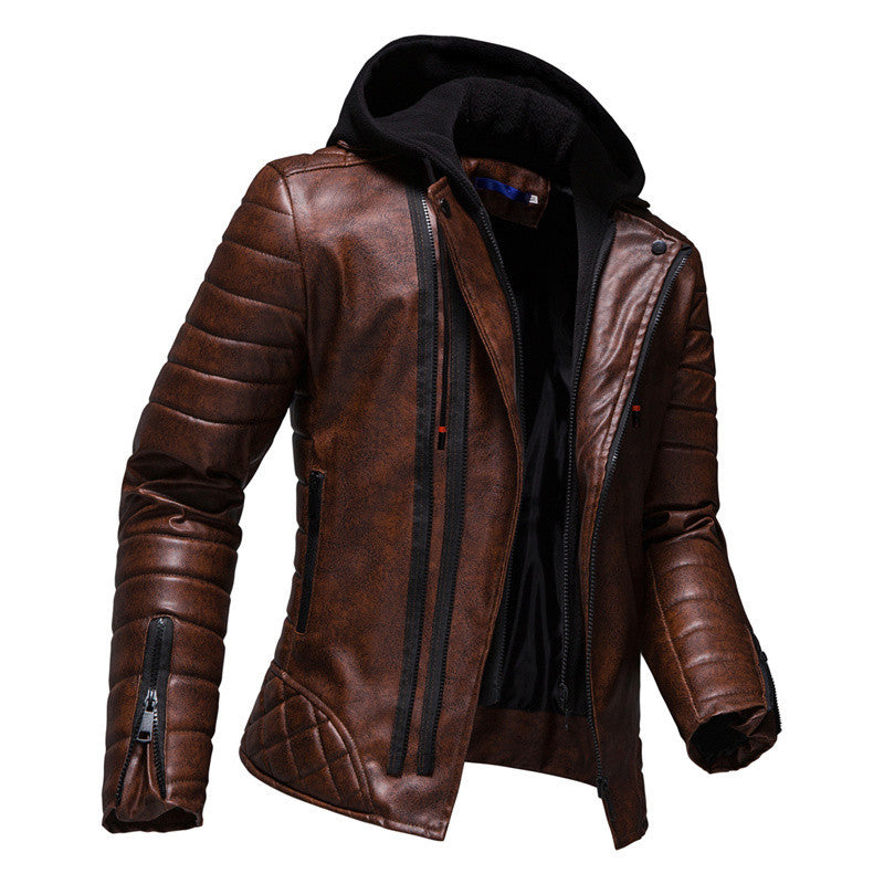 AYBER Men's Fashionista PU Chaqueta con Capucha de Cuero Sintético