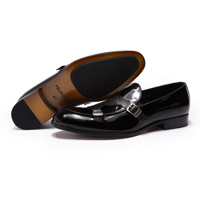 FC Men's Patent Leather Buckle Detail Wedding Loafers