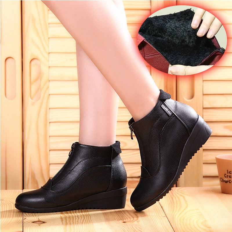 Women's Winter Zip Up Wedges Boots