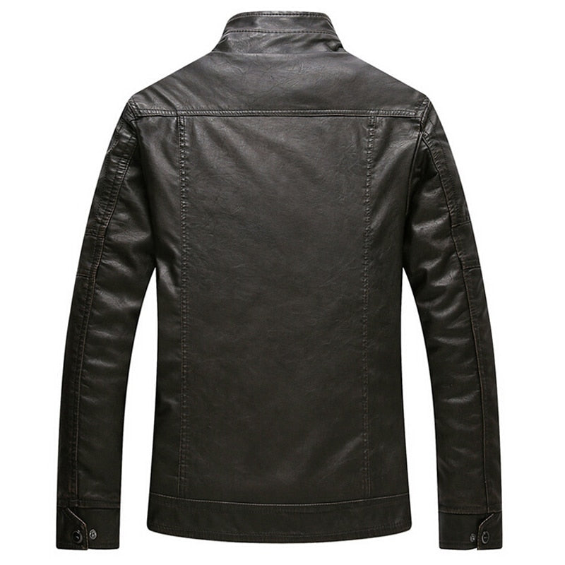 Men's Winter Thick Wool Interior PU Leather Jacket