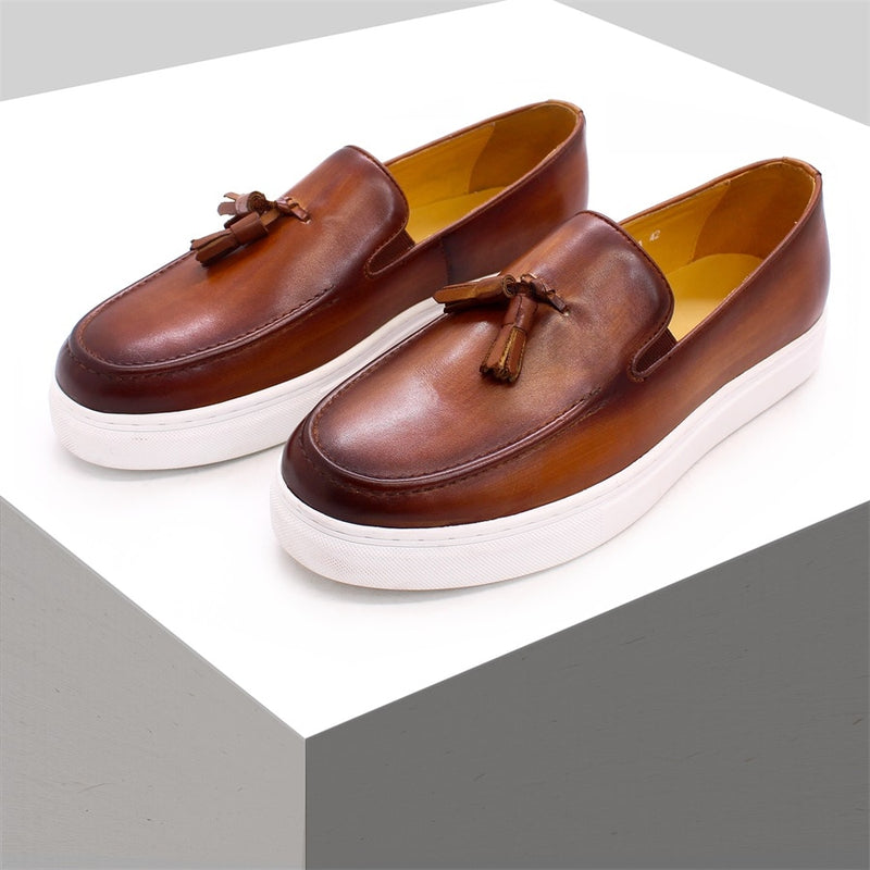 Men's Genuine Leather Handmade Tassel Flat Shoes