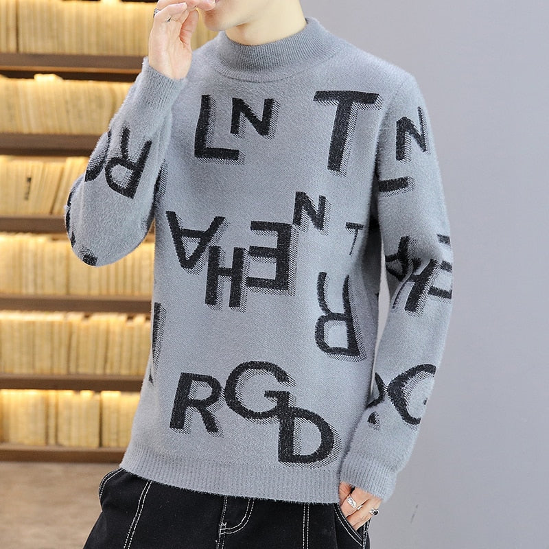 Men's Letter Print Cashmere Knitted Sweater