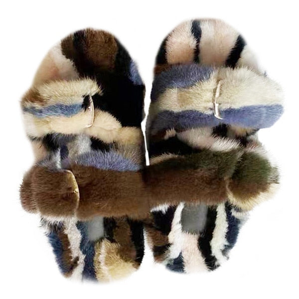 Women's Double Strapped Furry Fluffy Slippers