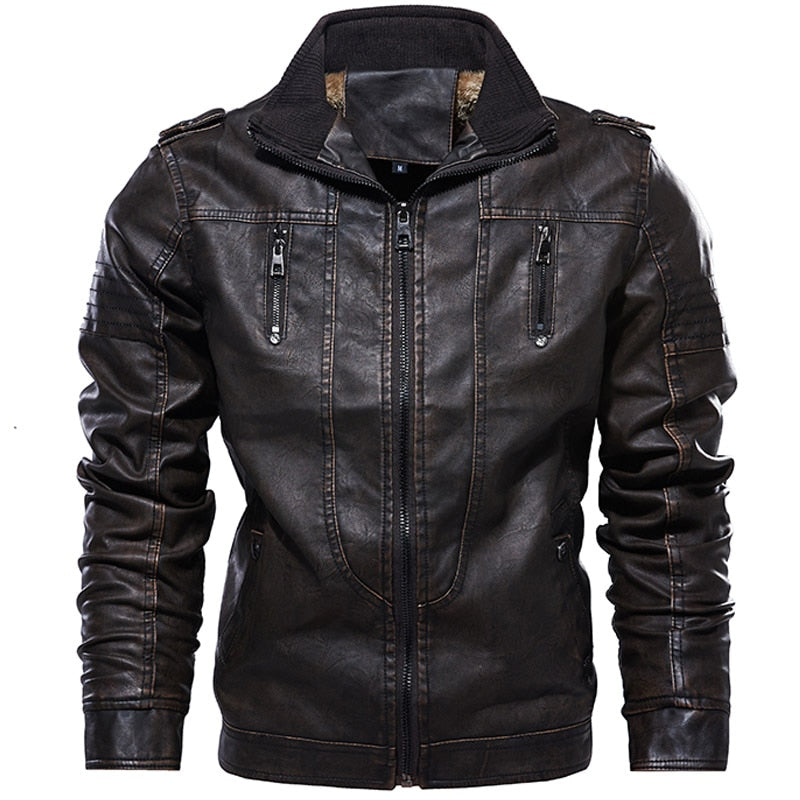 Men's Retro Fleece Interior PU Leather Jacket