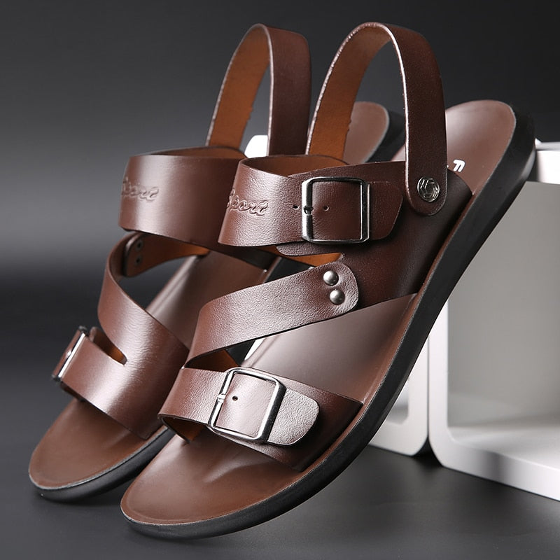 CONC Men's Solid Color Faux Leather Sandals