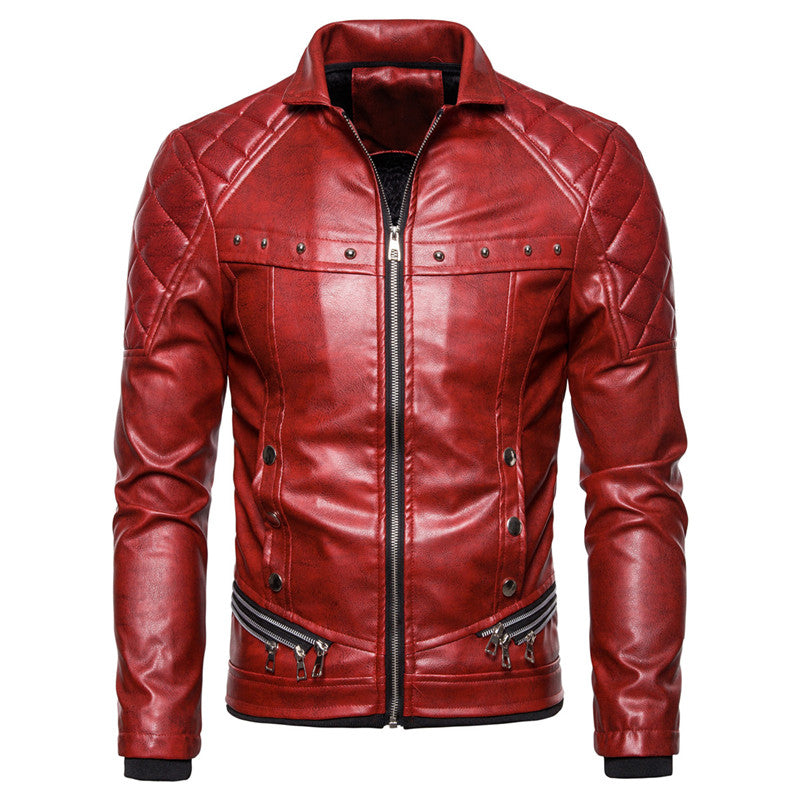 Men's Punk Style  PU Leather Fur Collar Jacket