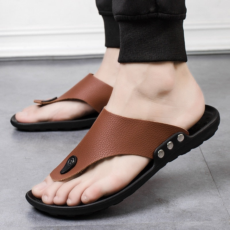 YRZL Men's Summer Faux Leather Slipper Sandals