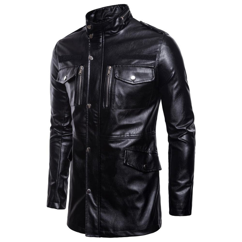 Men's High Quality Windbreaker Faux Leather Overcoat