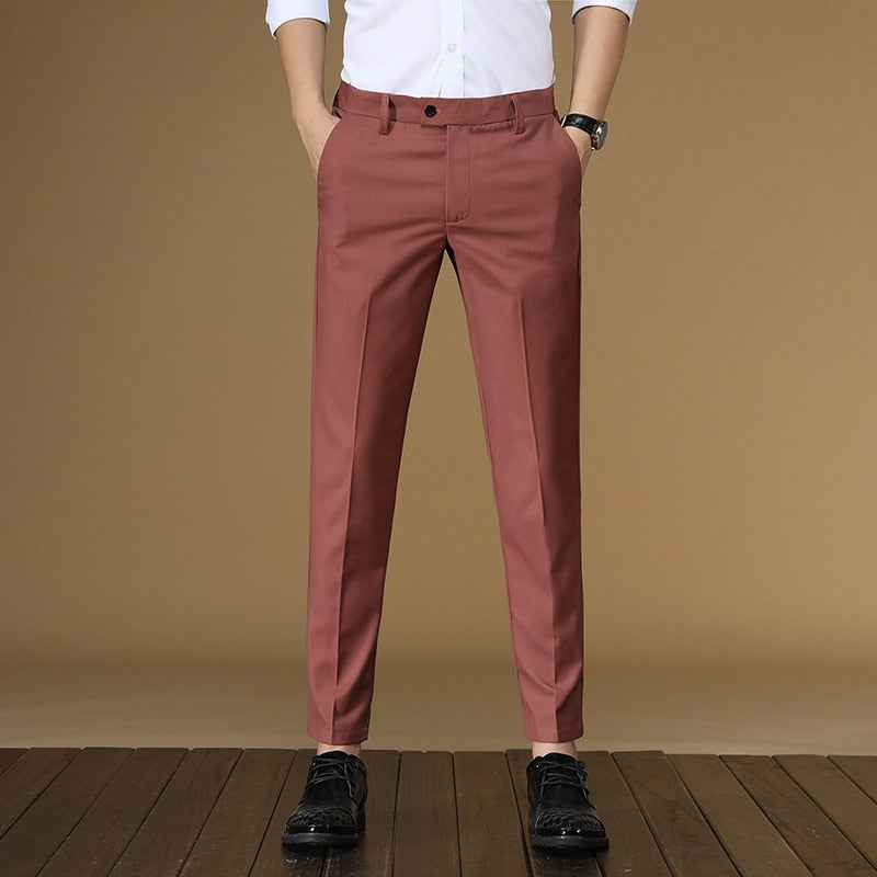 Pantalones formales rectos planos para hombre