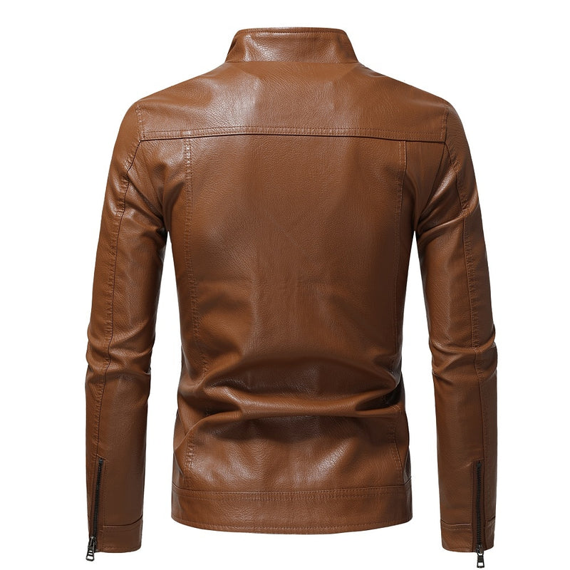 Fashionista Slim Veste en similicuir à col montant pour hommes