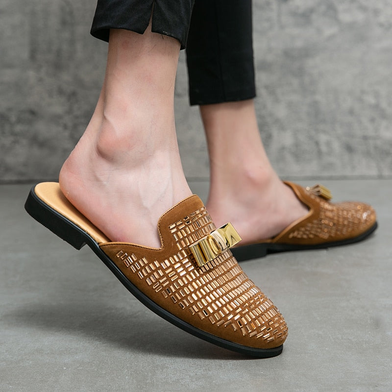 Men's Bling Details Backless Loafers