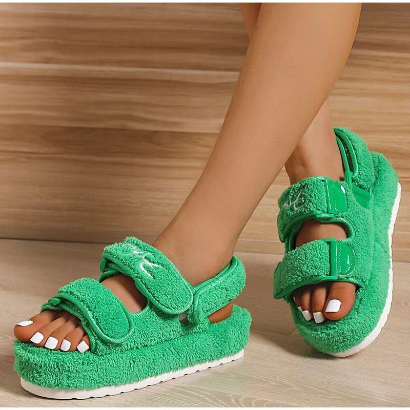 Women's Platform Plush Furry Sandals