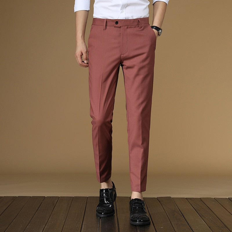 Pantalones formales rectos planos para hombre