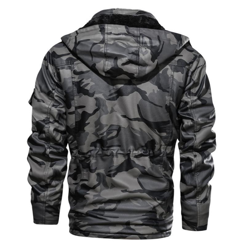 Veste camouflage en polaire imitation cuir pour homme 