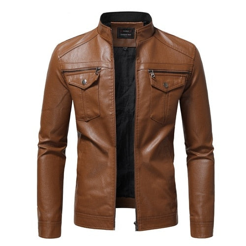 Fashionista Slim Veste en similicuir à col montant pour hommes