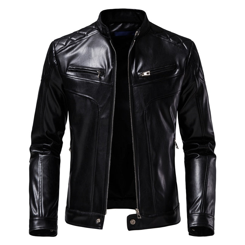 Chaqueta de piel sintética de moto informal de invierno para hombre