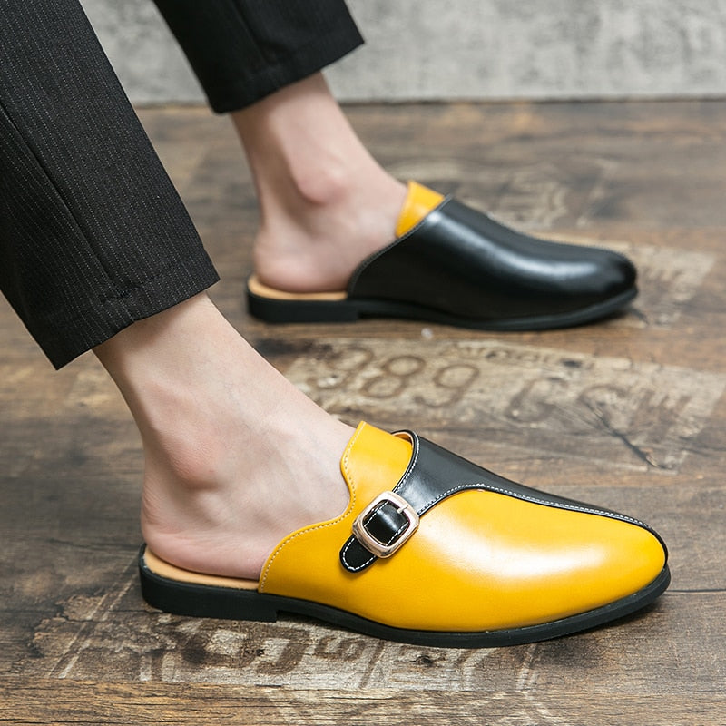 Mocasines sin espalda de doble color de piel sintética para hombre