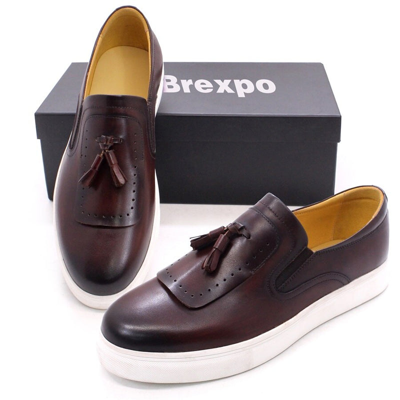 BREX Zapatos casuales de cuero con borlas para hombre